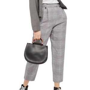 NWOT Topshop High Waist Linen Check Trousers Capri Ankle Size Small 4